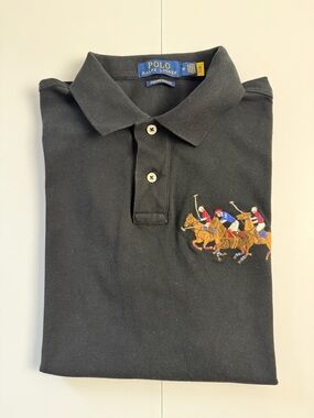 Polo by Ralph Lauren Black Kids Polo with Multicolor Polo Player Embroidery